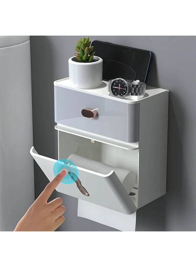 Grey Double Layer Wall Mounted Bathroom Storage Rack Large Capacity Toilet Paper Holder - Image 2